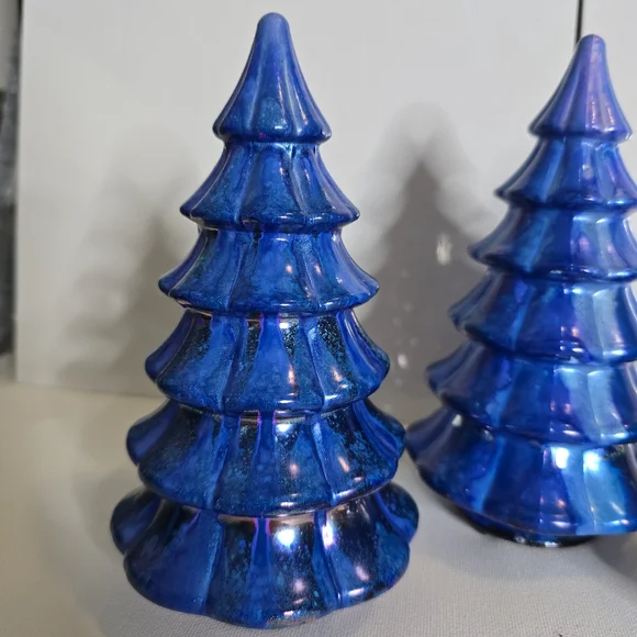 3 HANDCRAFTED Upcycled Blue Holiday Trees HANDPAINTED Tabletop Art Decor Artwork - Picture 4 of 12